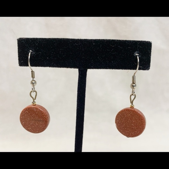 Goldstone Gemstone Disc Earrings - Picture 1 of 5